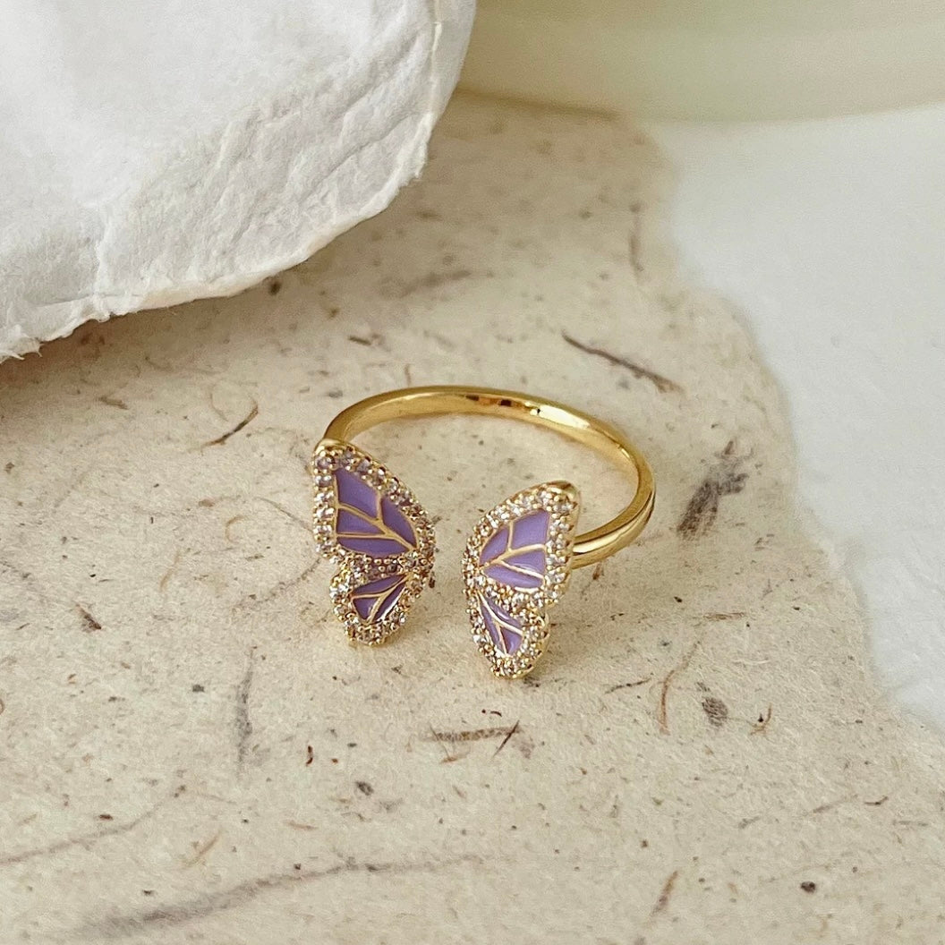 Purple Butterfly Enamel  Ring