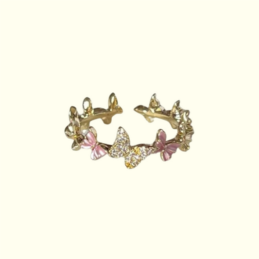 Peach Pink Butterfly Ring