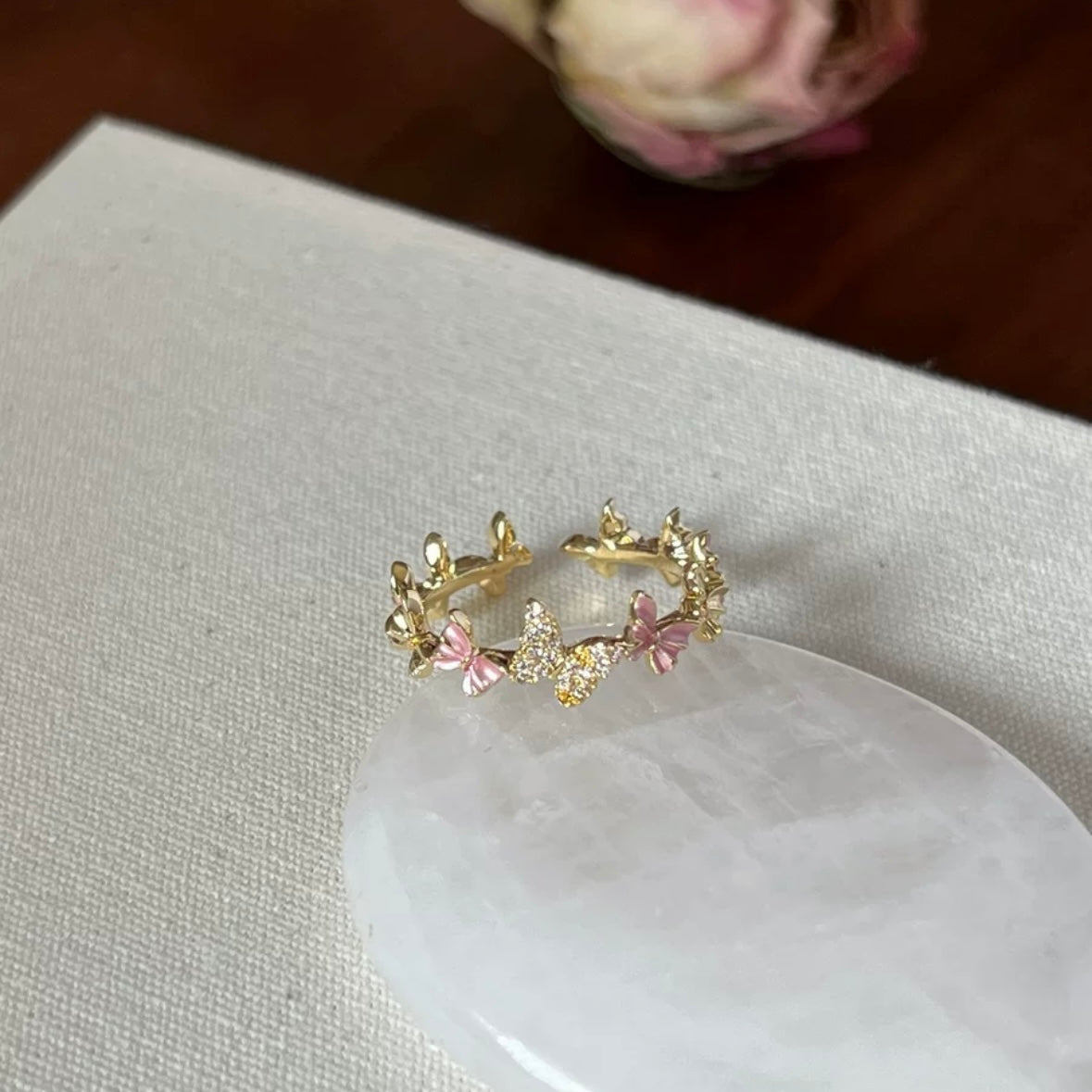 Peach Pink Butterfly Ring